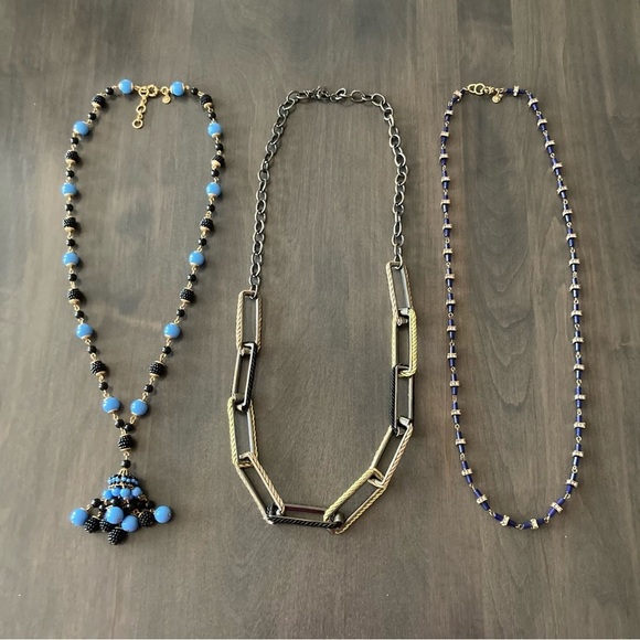 J. Crew Loft Long Single Strand Beaded Large Chain Necklaces Bundle Set of 3 A - Picture 1 of 13